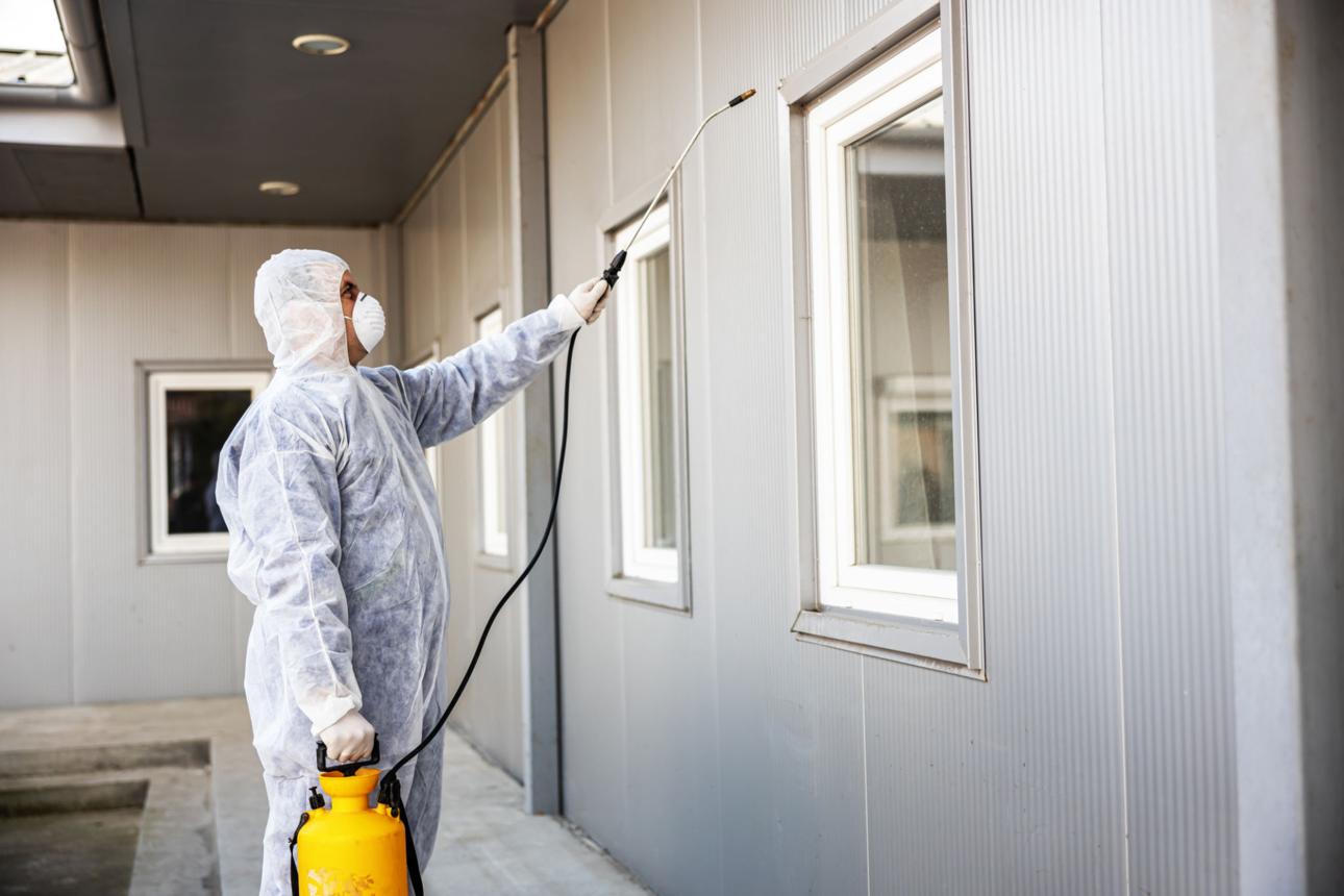 Biohazard cleanup professionals in protective gear